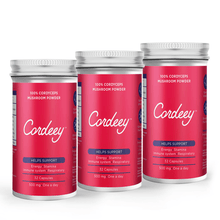 Load image into Gallery viewer, 3-Bottles Set 100% Cordyceps Militaris powder 32 capsules/btl - Cordeey

